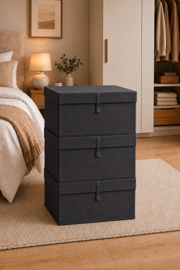 3-Piece Multi-Purpose Storage Box Maxi Organizer with Lid Crate Type Box Storage Organizer Anthracite