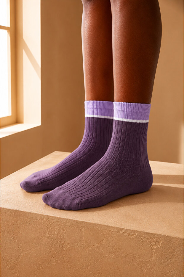 Girl's Striped Socks Purple