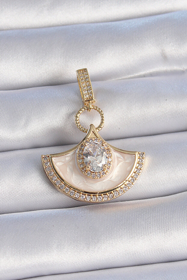 Brass Gold Color Zircon Stone Detailed White Enamel Ajda Charm Non-Tarnishable Stainless Anti-Allergic