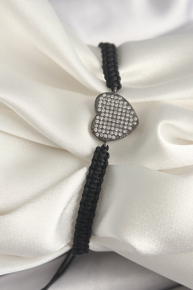 Brass Smoked Color Zircon Stone Heart Figure Elevator Macrame Model Women's Bracelet Non-Tarnish Stainless Anti-Allergic