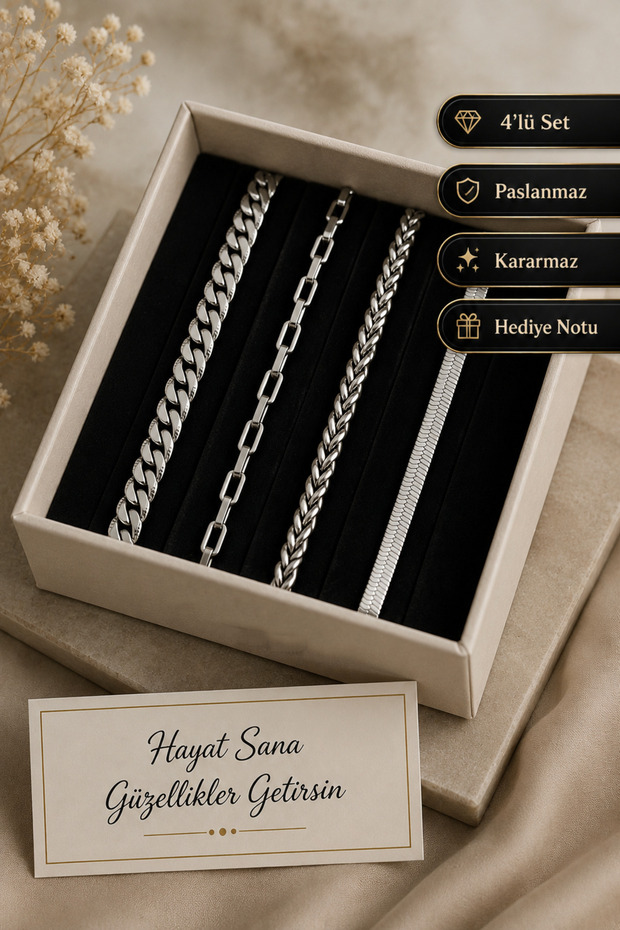 Set of 4 Stainless Steel Thin Italian Stylish Bracelets with Gift Boxed Gift