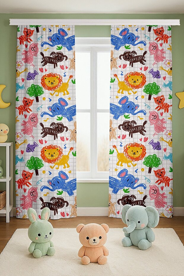 Fun Forest Patterned Children's Baby Room Background Curtain (Single Wing Pricing)