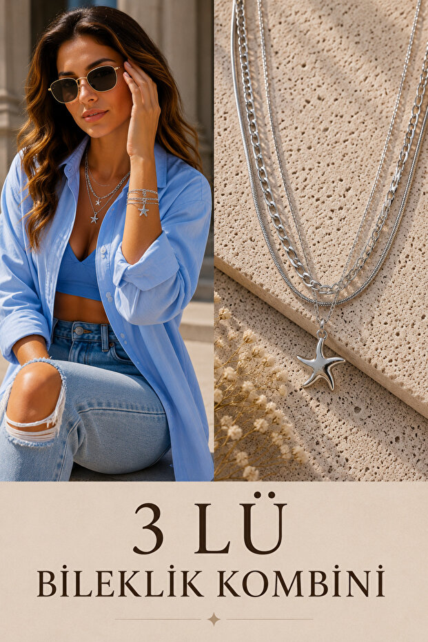 Women's White Plated 3-Piece Starfish Brass Bracelet Combination