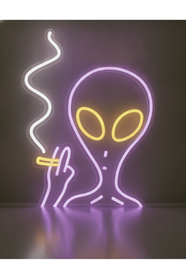 Uzaylı Figürü LED Neon Tablo | Pop Culture Duvar Dekoru | Pleksi Aydınlatmalı Genç Odası Tablosu - 7
