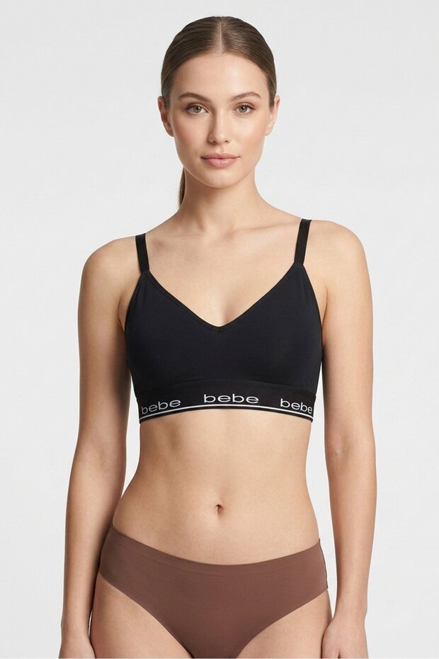 Women Brand Logo Padded Bralette, Black