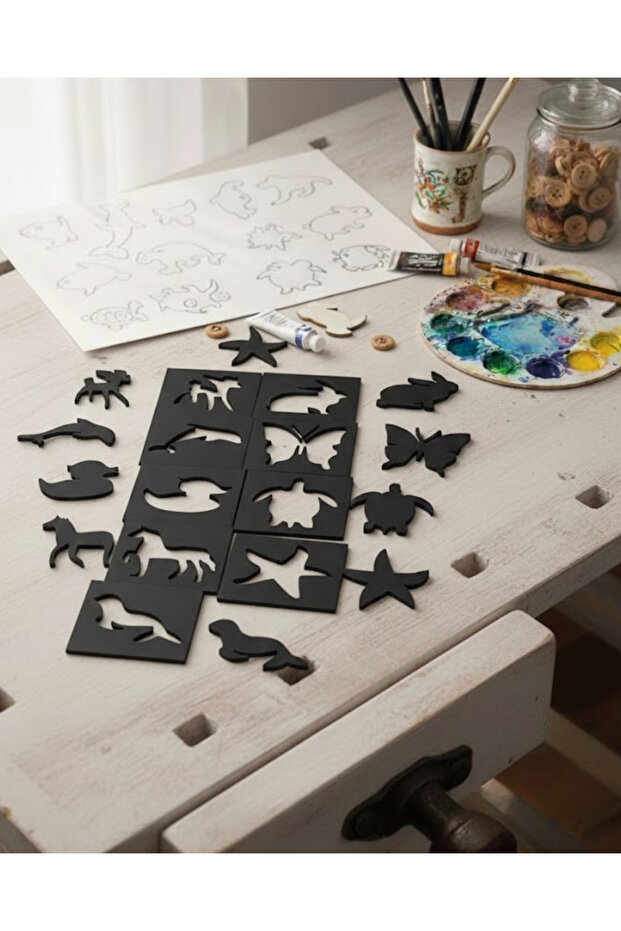 10-Piece Educational Animal Figure Line Drawing Template - Preschool Montessori Toy Set (10X10 cm)