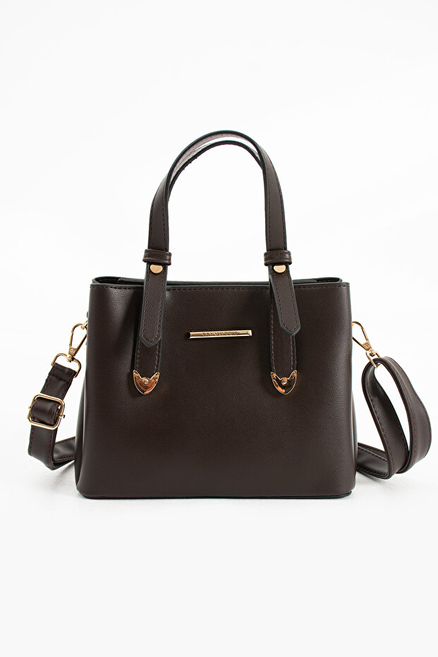 Women's 4-Compartment Simple and Stylish Shoulder and Hand Bag with Gold Accessories 1425