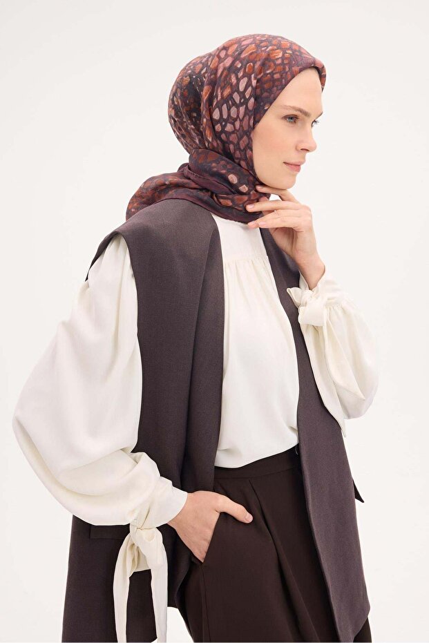 Tencel Monare Scarf Stone Pattern Burgundy 90X90