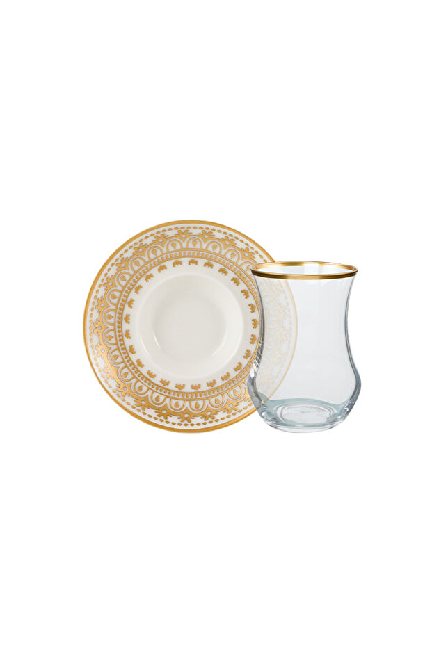 1898 Gravür Nakkaş Gold 12 Piece Tea Set for 6 People 150 ml