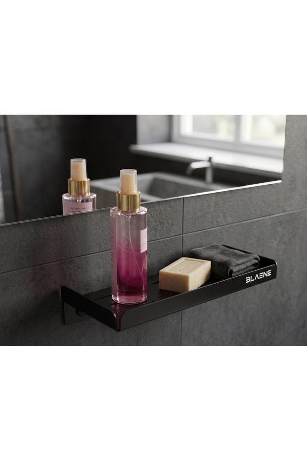 Stainless Steel No Drilling Mounting Adhesive and Screw Compact Bathroom Shelf Matte Black - Bth-012