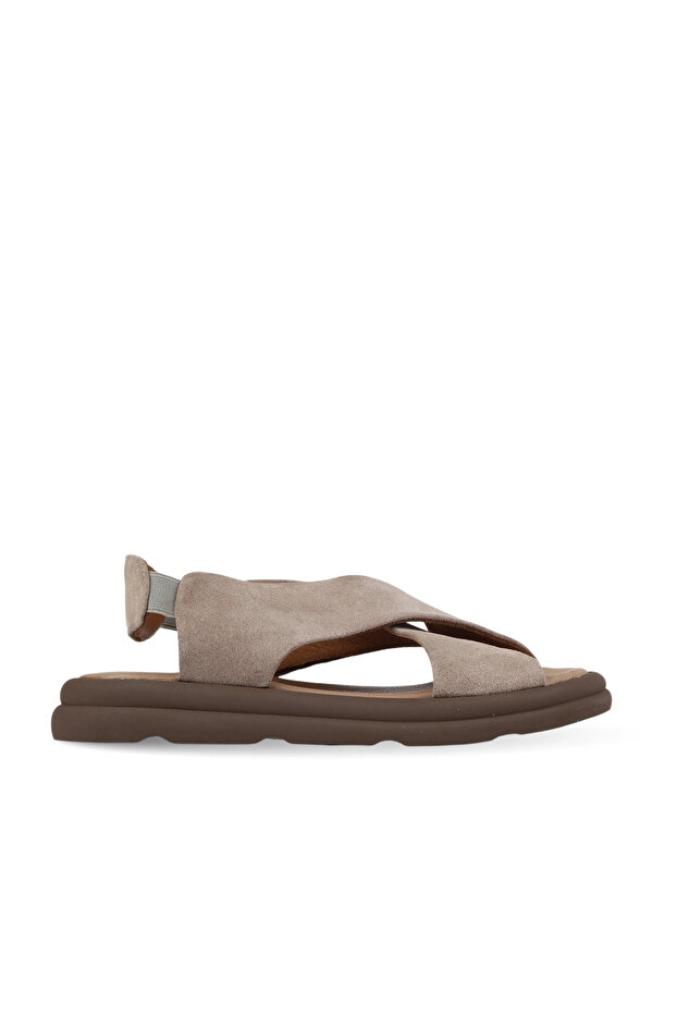 Gray Leather Women's Flat Sandals