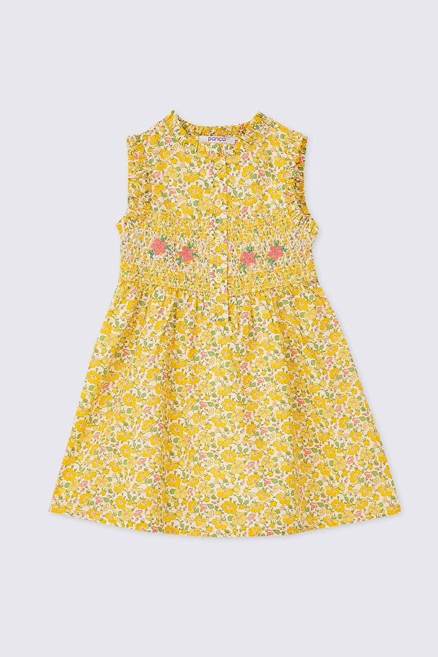 Liberty Fabric Baby Girl Patterned Yellow Dress