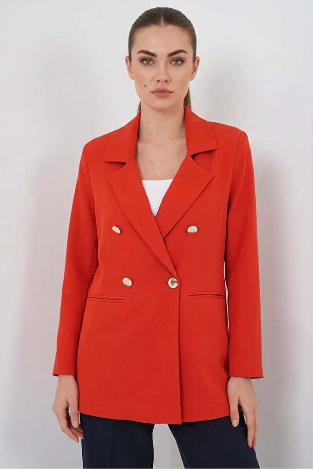 Women's Double-Breasted Collar Double-Button Tile Jacket