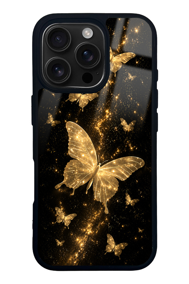 iPhone 16 Pro Yellow Galaxy Butterfly Design Glossy Phone Case