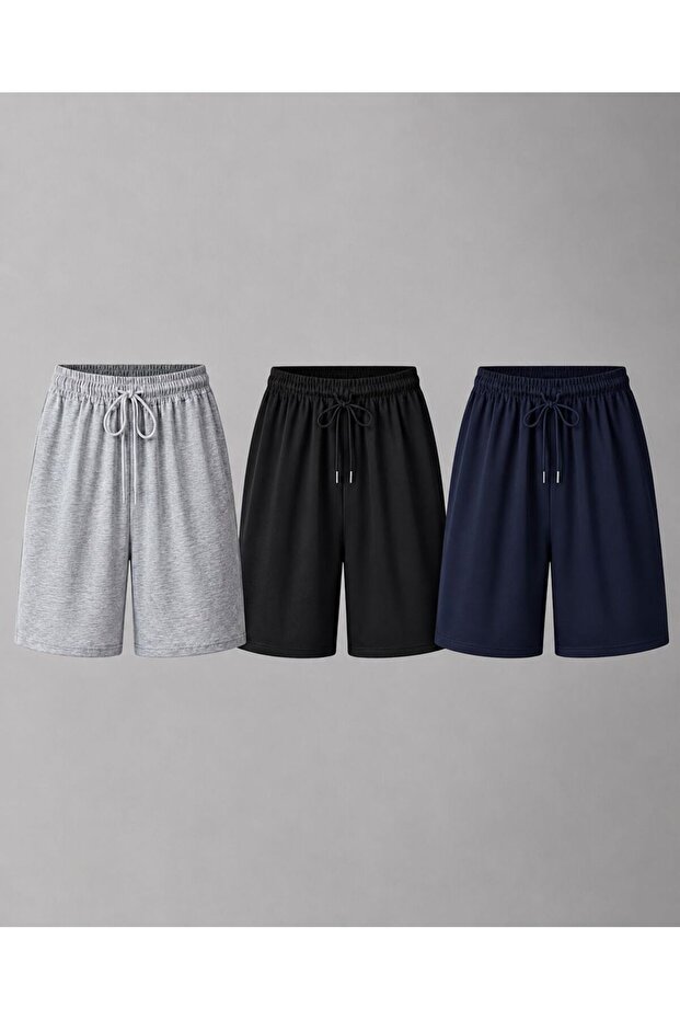 Shorts 3-Pack Black Gray Navy Blue Wide Fit