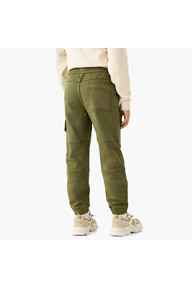 Solid Cargo Joggers with Drawstring Closure - 3