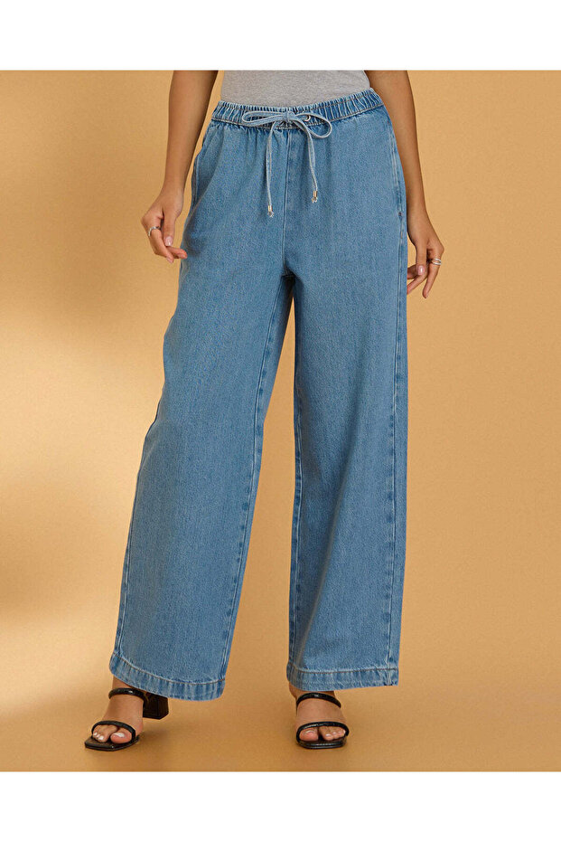 Women Blue Embellished Wide Leg Jeans