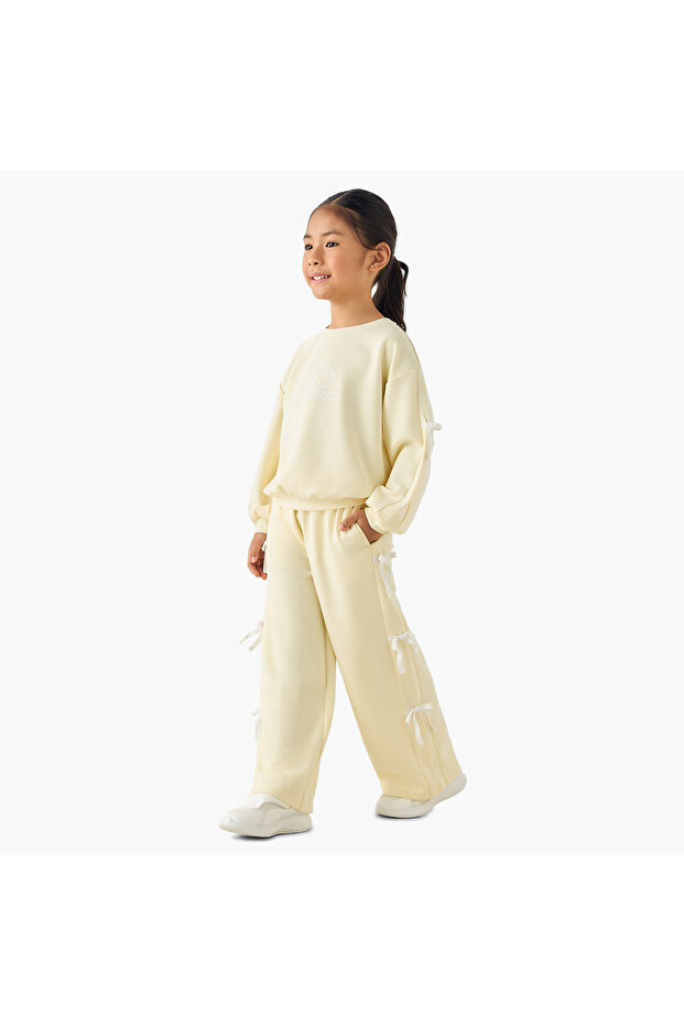 Crew Neck Long Sleeves Sweatshirt and Pants Set with Bow Accent