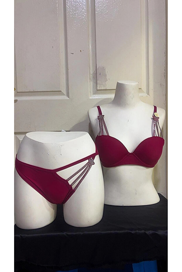 Triangle Cut Star Stone Detailed Half-Support Bra Set