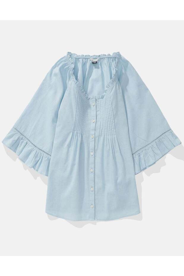 AE Linen-Blend Ruffle Blouse - 3