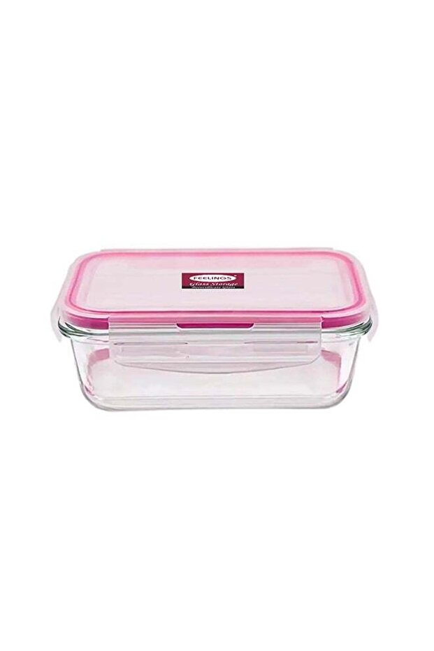 Glass Storage 1000ml with Pink Silicone Lid Clear 21x16x7cm