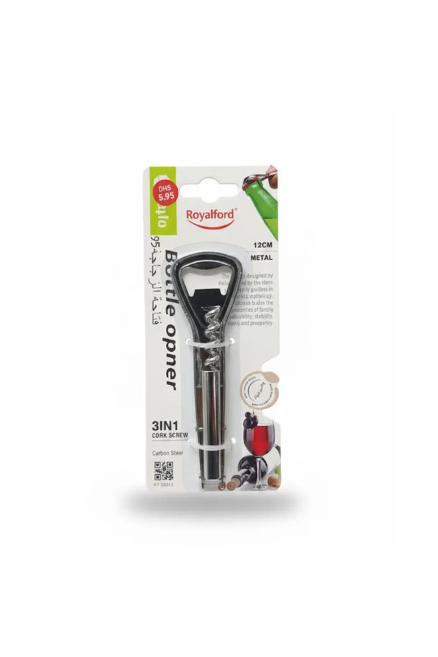 Bottle Opener 3 in 1 Metal Cork Screw- 12cm