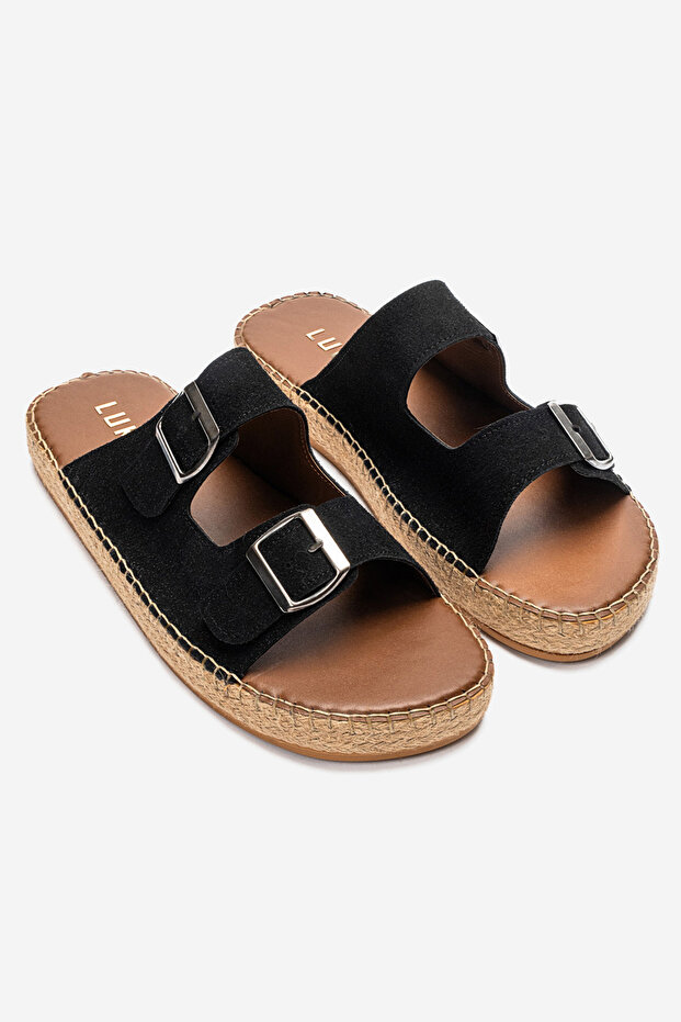 Matti Black Suede Buckle Lightweight Cork Sole Men's Slippers