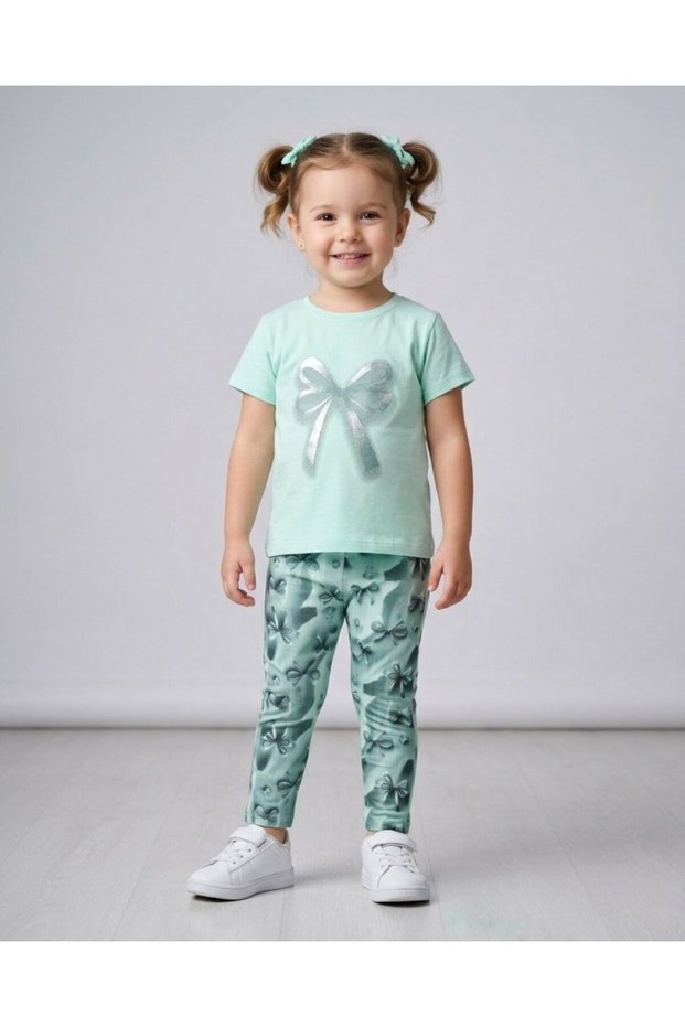 Girl's Summer Tights and Printed T-Shirt Set for Ages 2-3-4-5-6-7-8-9, 2-Piece Set