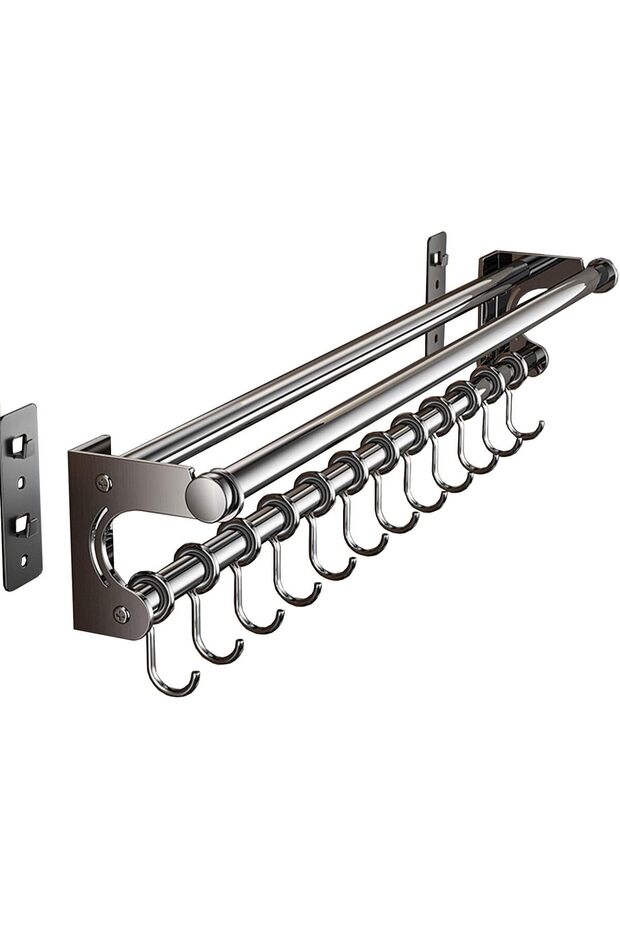 Wall Mount Knife Holder, Kitchen Utensil Hanger with 10 Hooks, 50CM Grey Storage Rack