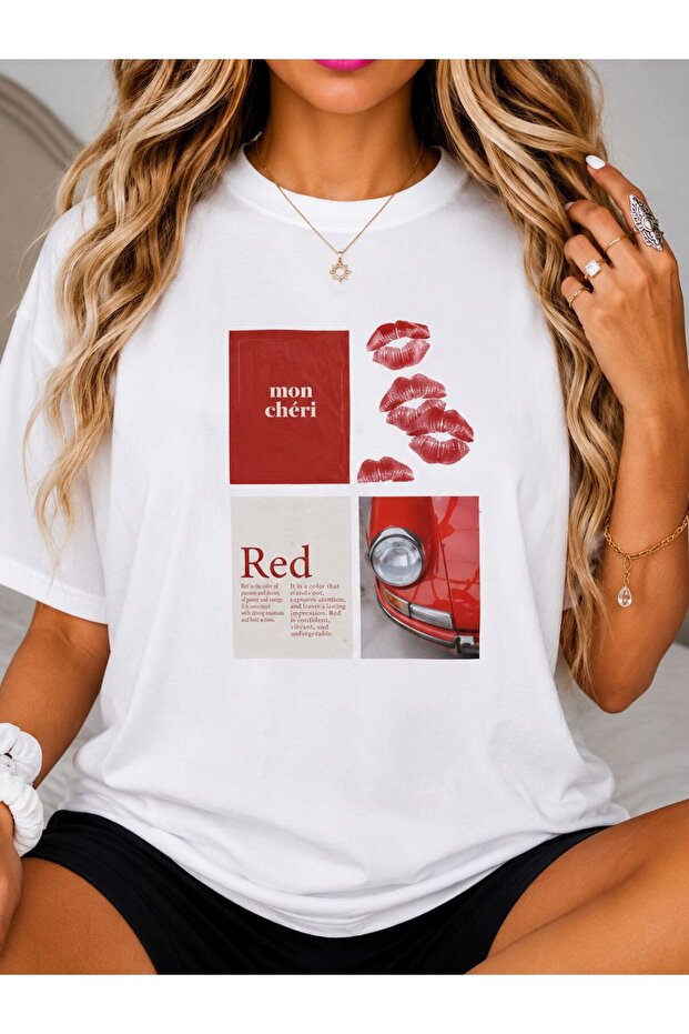 Mon Cheri Red Aesthetic Printed Crewneck T-Shirt