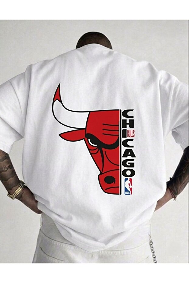 Unisex Colorful Chicago Bulls Printed Crewneck Tshirt