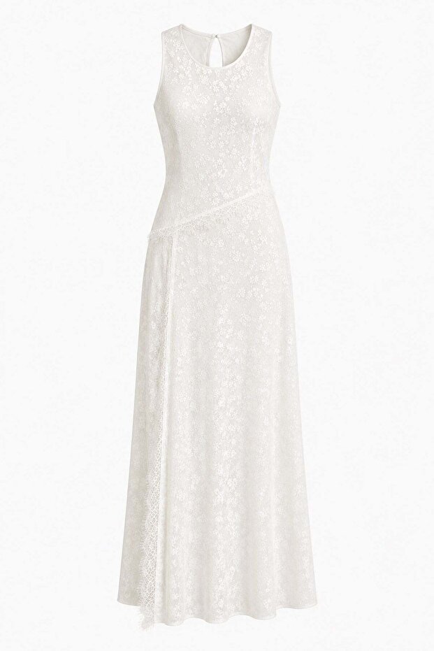 Mini Jacquard Slit Dress Ecru