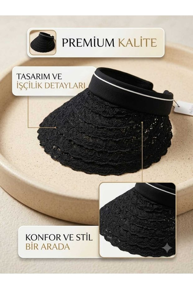 100% Paper Fiber Women's Visor Hat with Lace Detail and Adjustable Back, Wide Sun Protection