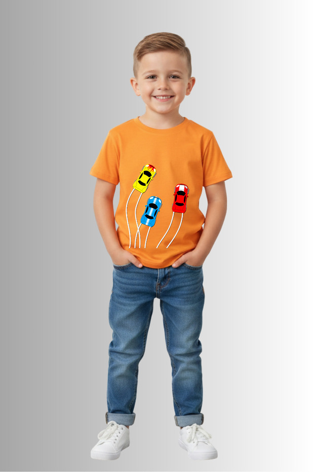 Boy's "Cars" Printed 100% Cotton Crew Neck Short Sleeve T-Shirt