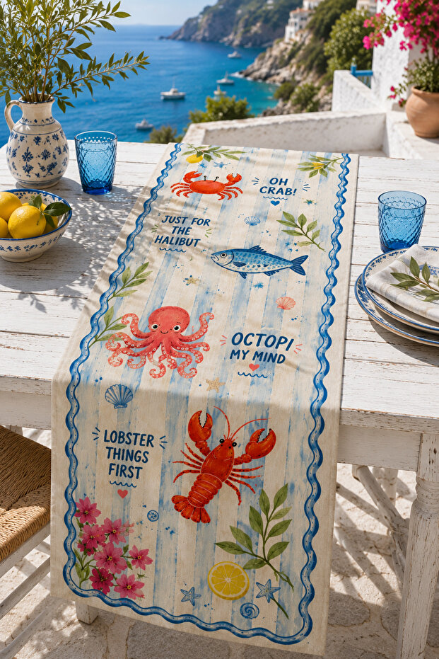 Ays Home Yengeç Marin Runner (Top Quality Woven Digital Printed 45X135)