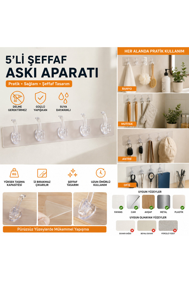 5'li Şeffaf Askı