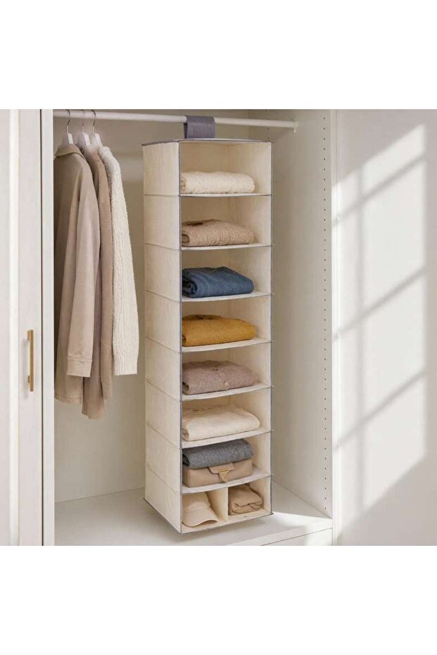 Avria 9-layer Foldable Hanging Storage Bag 35x45x125cm - Beige