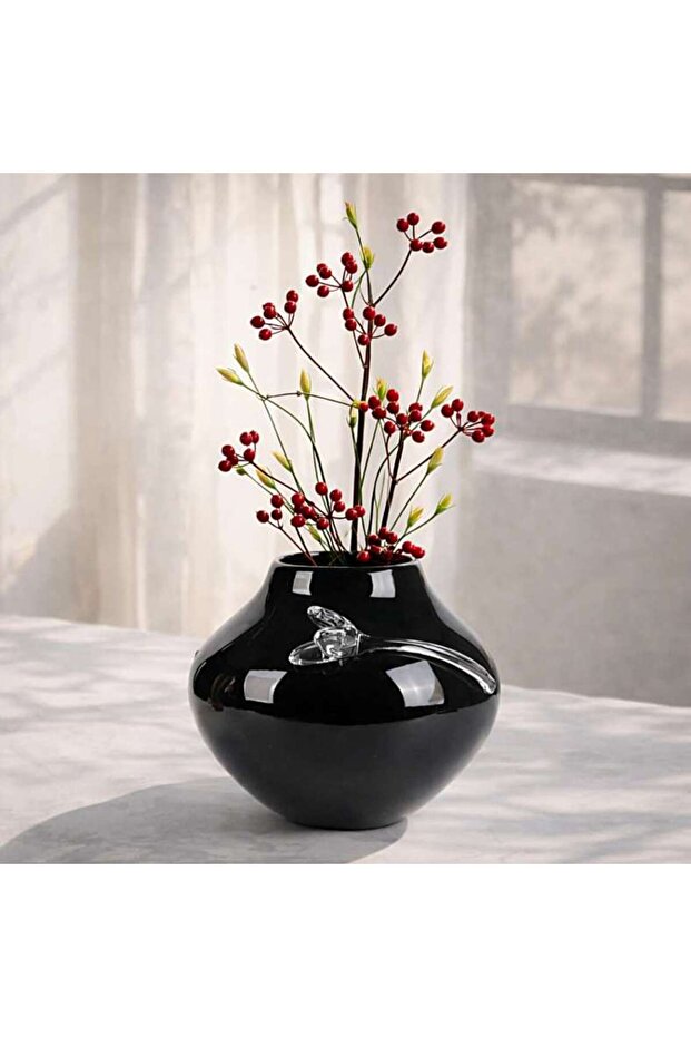 Onyx Glass Lustrous Amphora Vase 24x22x18.5cm - Black