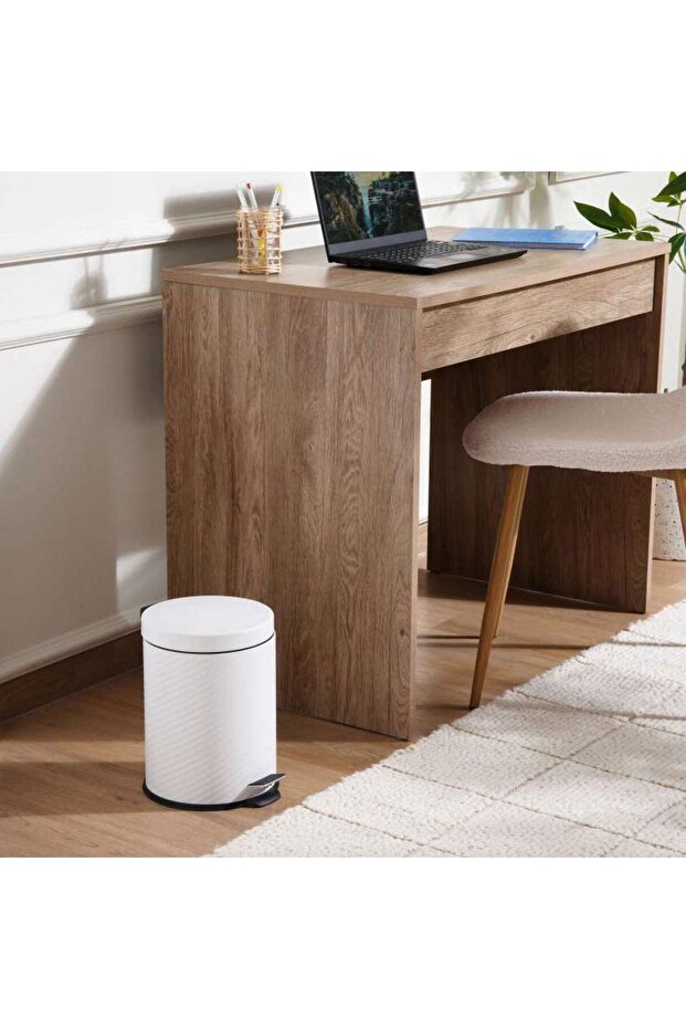 Home Essential Metal Pedal Bin Dia16.8x25.7cm 3l - White
