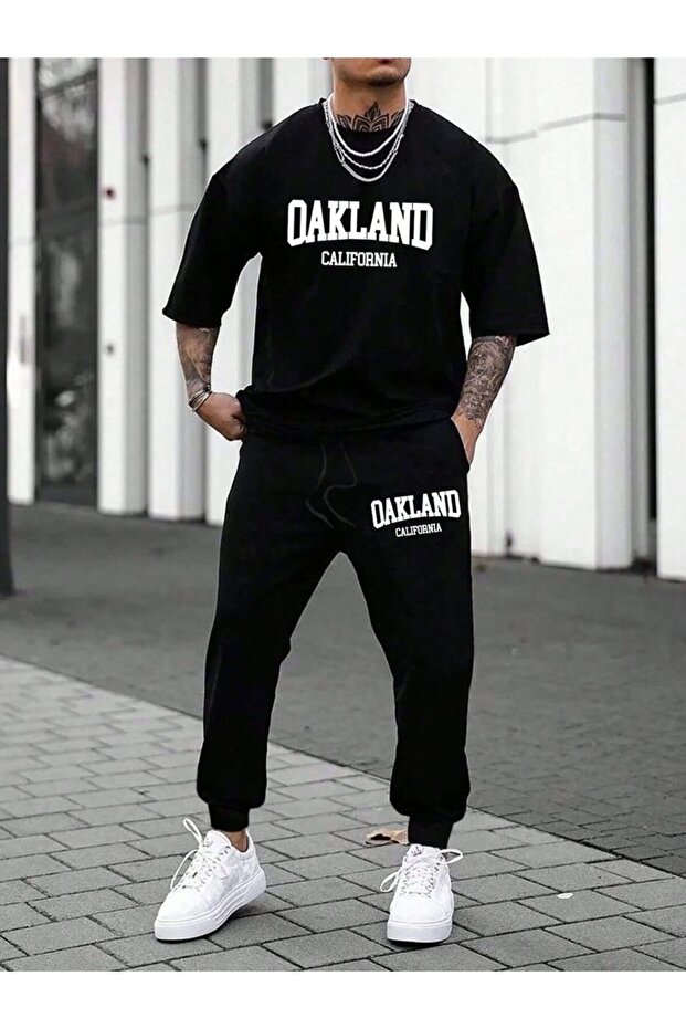 Unisex Black Balance Printed Tshirt Black Summer Tracksuit Set