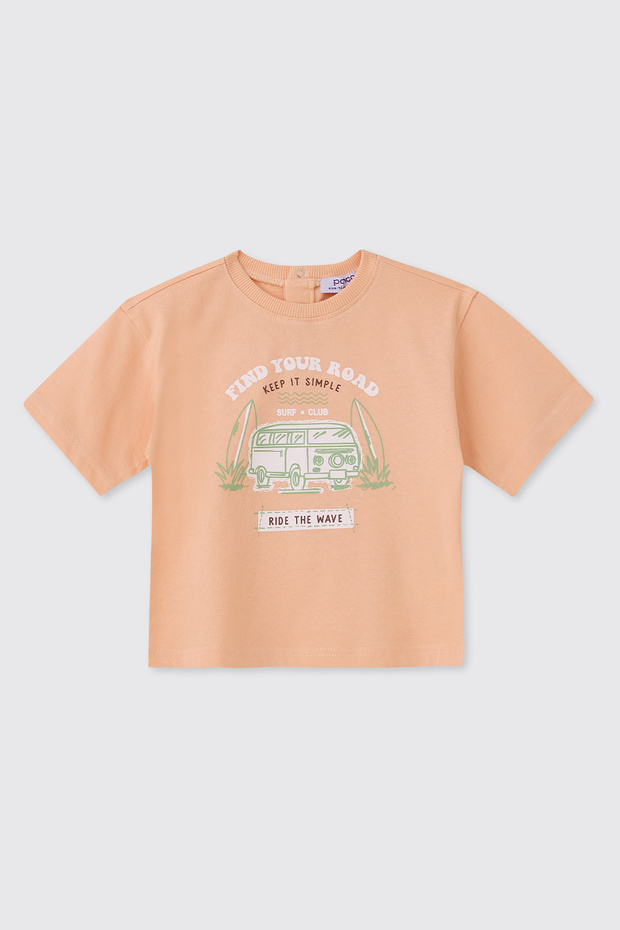 Baby Boy Print Detailed Short Sleeve Orange T-Shirt