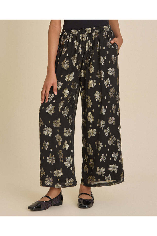 Senior Girls Black Jacquard Festive Trousers