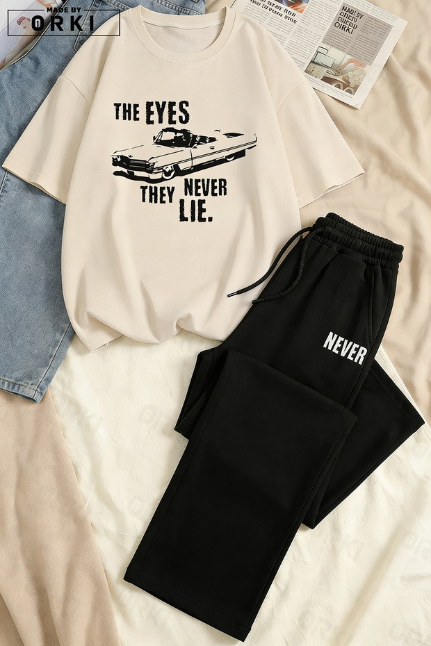 Eyes Never Lie Printed Plus Size Unisex T-Shirt Pantalon Tracksuit Set