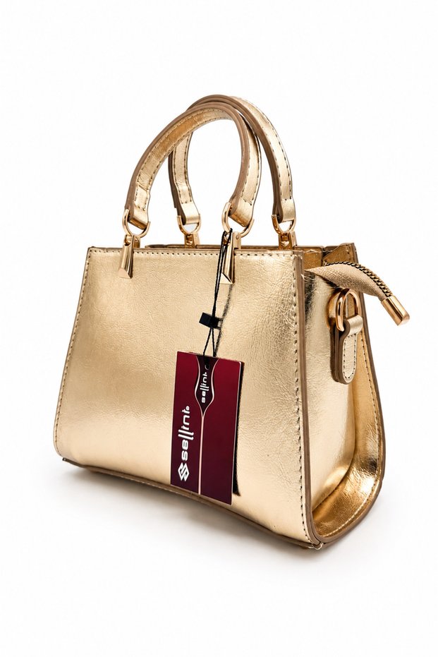 Livia Women's Gold Detailed Gold Cross Strap Shoulder Bag