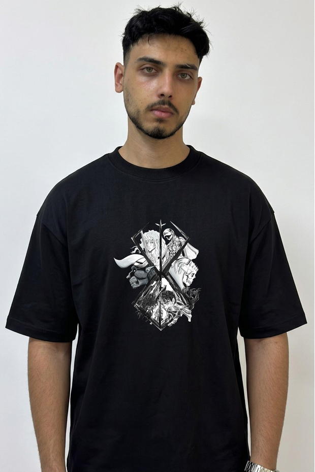 Berserk Guts Griffith Design Printed Oversize Black T-Shirt