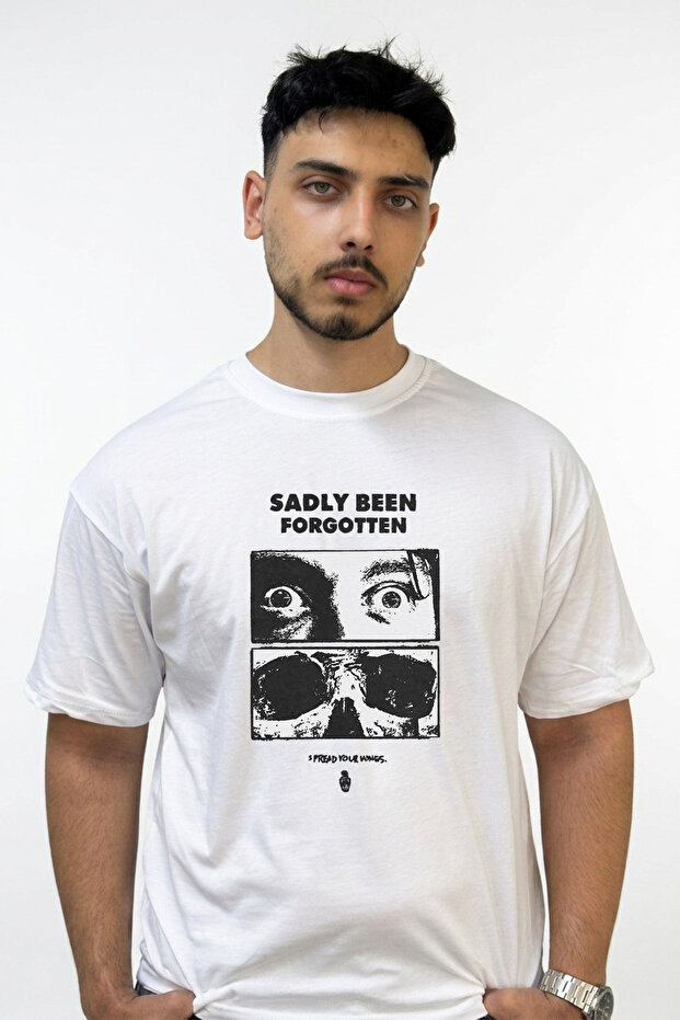 Eyes Skull Design Printed Oversize White T-Shirt