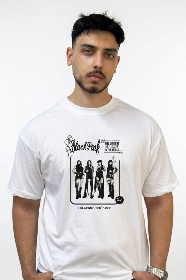 تي شيرت أبيض كبير الحجم مطبوع بتصميم BlackPink_7