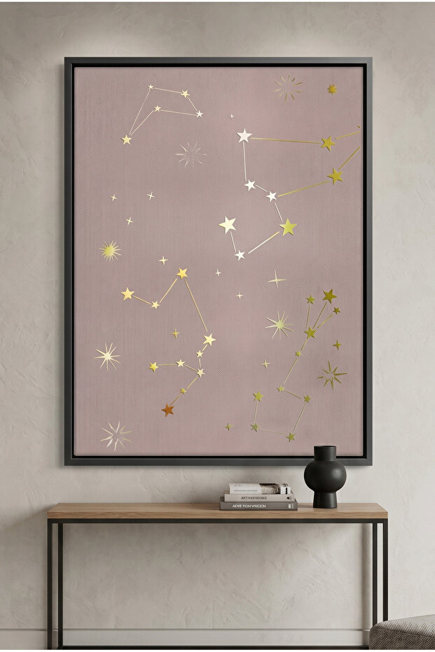 Modern Celestial Islamic Wall Art | Framed Canvas Print with Gold Foil Embossed | Luxury Modern Decor for Living Room, Bedroom, Office & Gift
