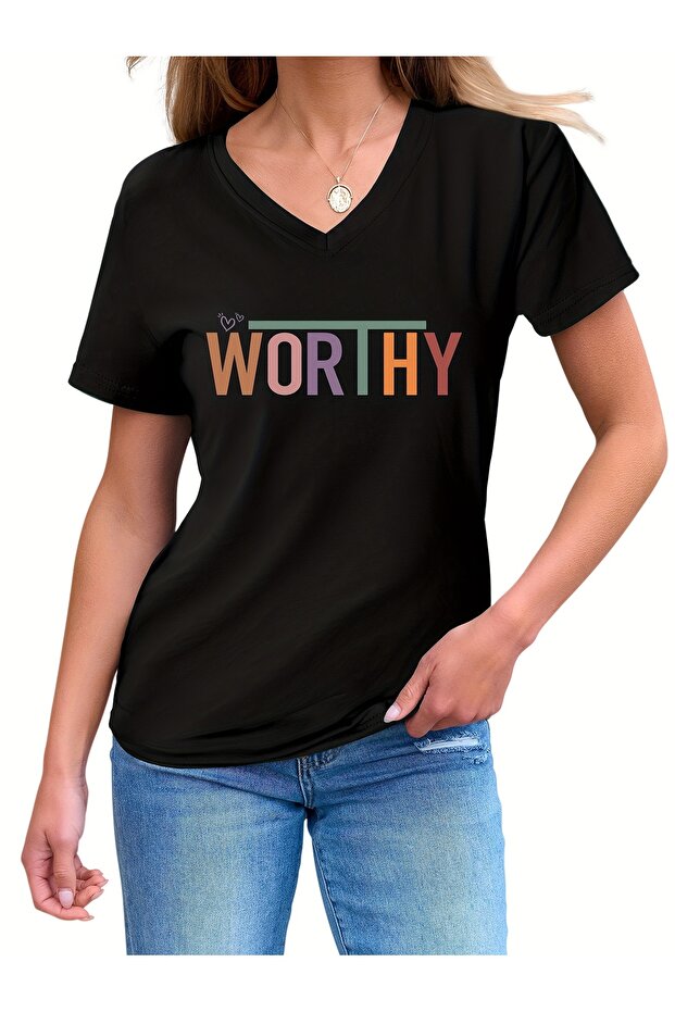 Women's Mix Printed V-Neck Sleeved Regular Fit Comfortable T-Shirt