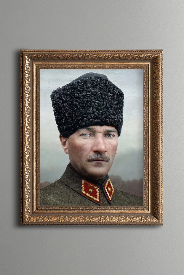 Ataturk Portrait - Vintage Patterned Painting - Thick Model